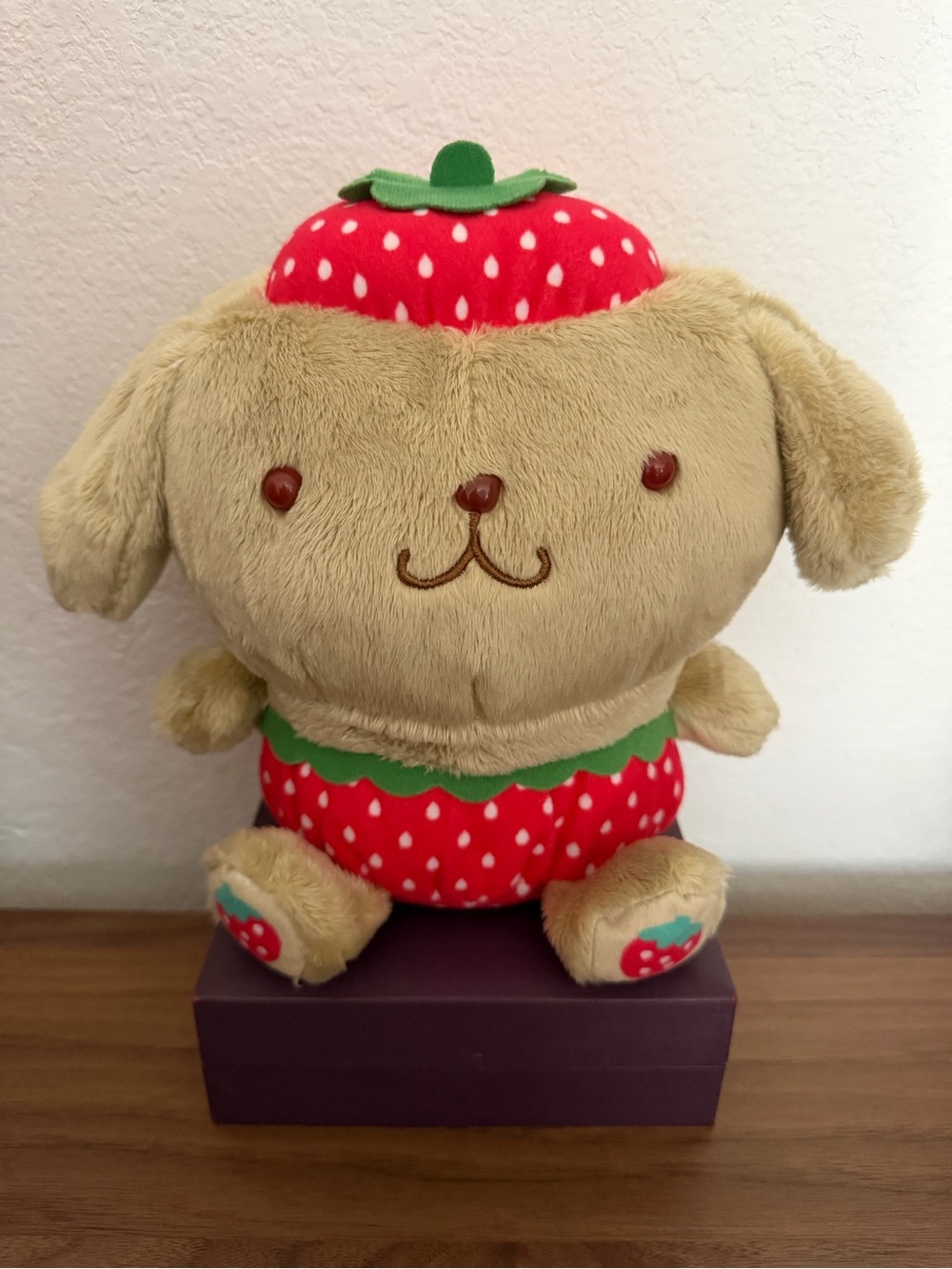 Sanrio Character Pompompurin Strawberry Hat Cap Plush Toy 9” inches